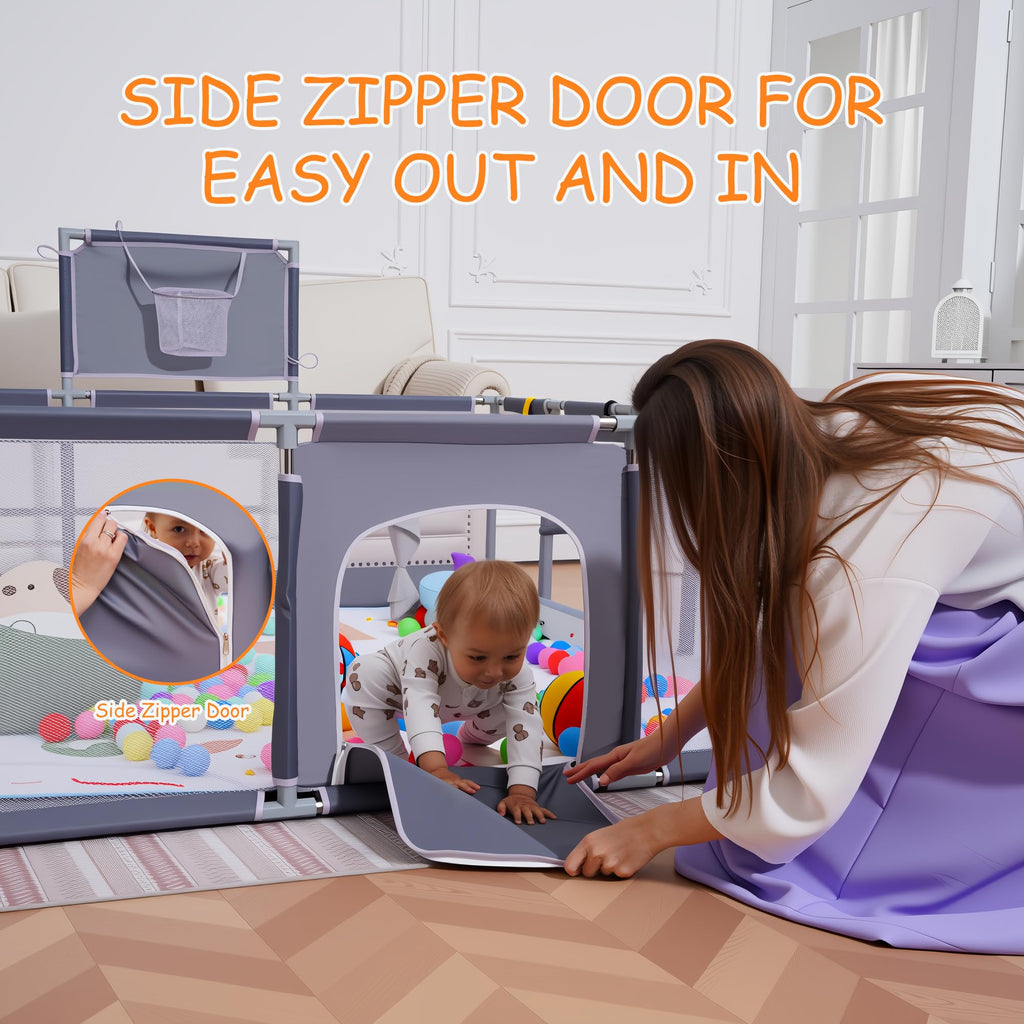 Playpen, 79"x71"Baby Playpen with Mat Indoor&Outdoor Playpen for Babies and Toddlers with Breathable Play Pen with