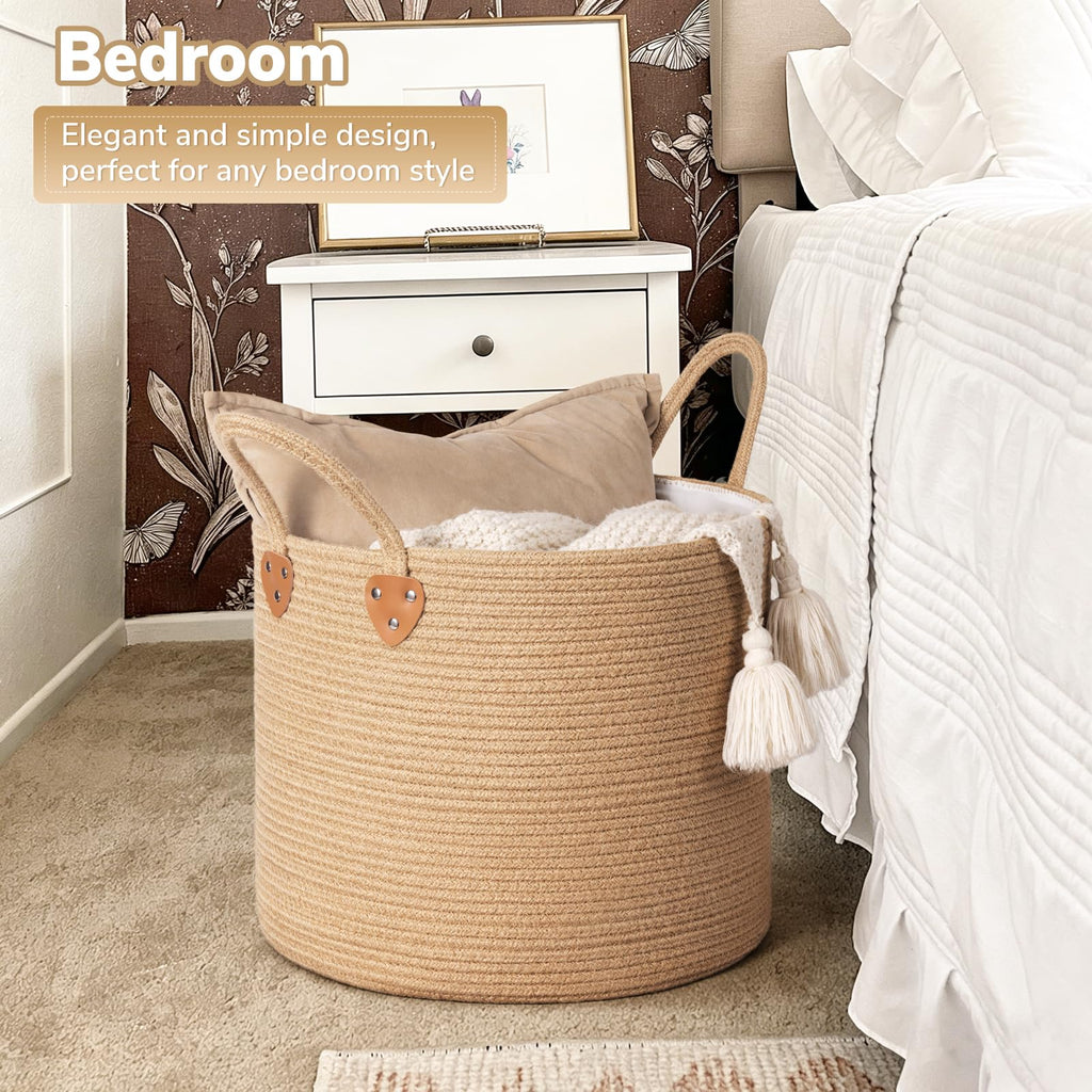 50L Blanket Basket Living Room, Wicker Laundry Baskets Decor, Baby Toy Basket with Handles, Large Nursery Hamper for