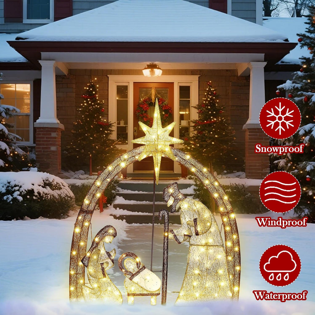 4.5FT Christmas Outdoor Decorations, Lighted Outdoor Nativity Set with 115 LED Lights, Holy Family Nativity Scene