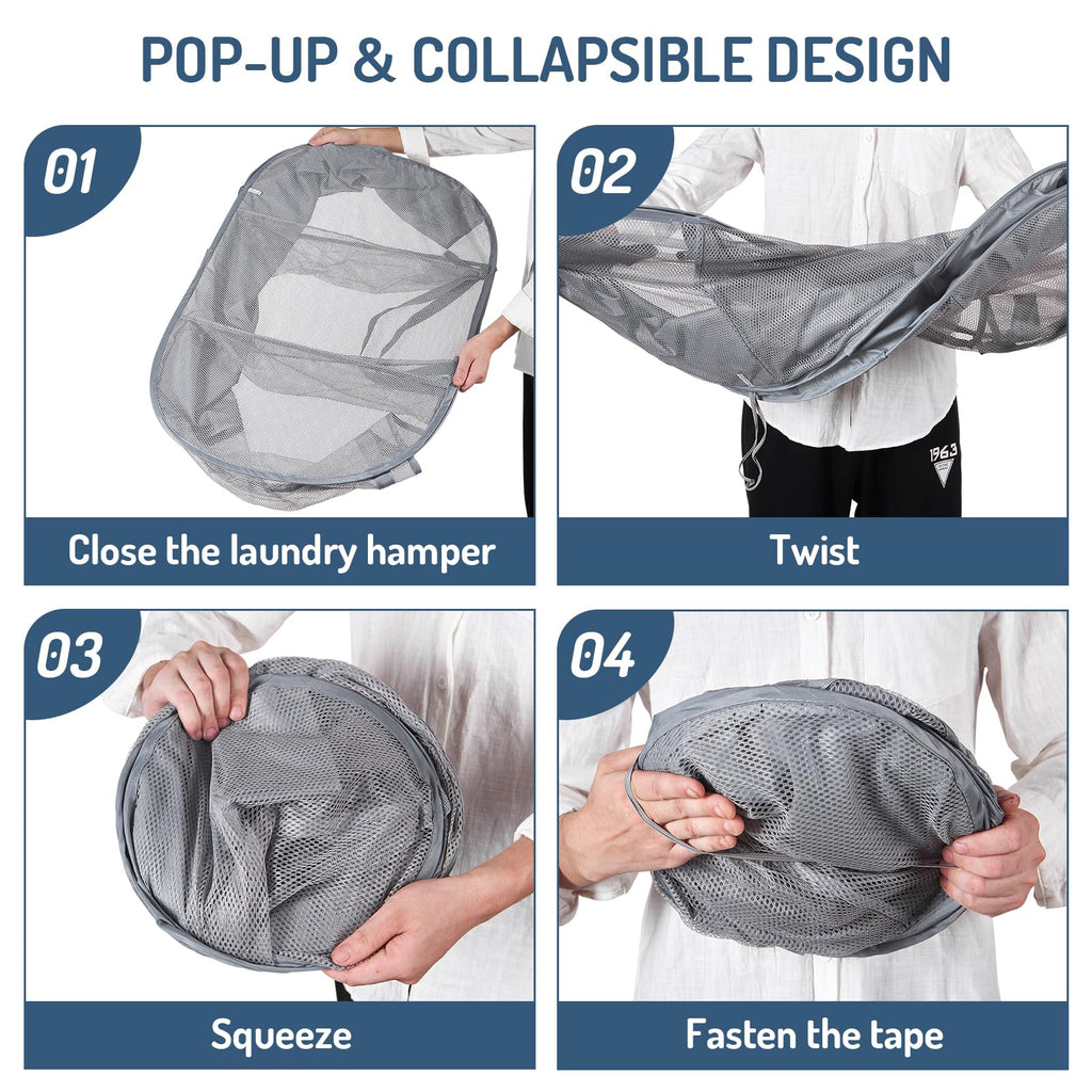 Mesh Popup Laundry Hamper 3 Compartment Sortable Horizontal Collapsible Laundry Basket for Clothes Laundry Room