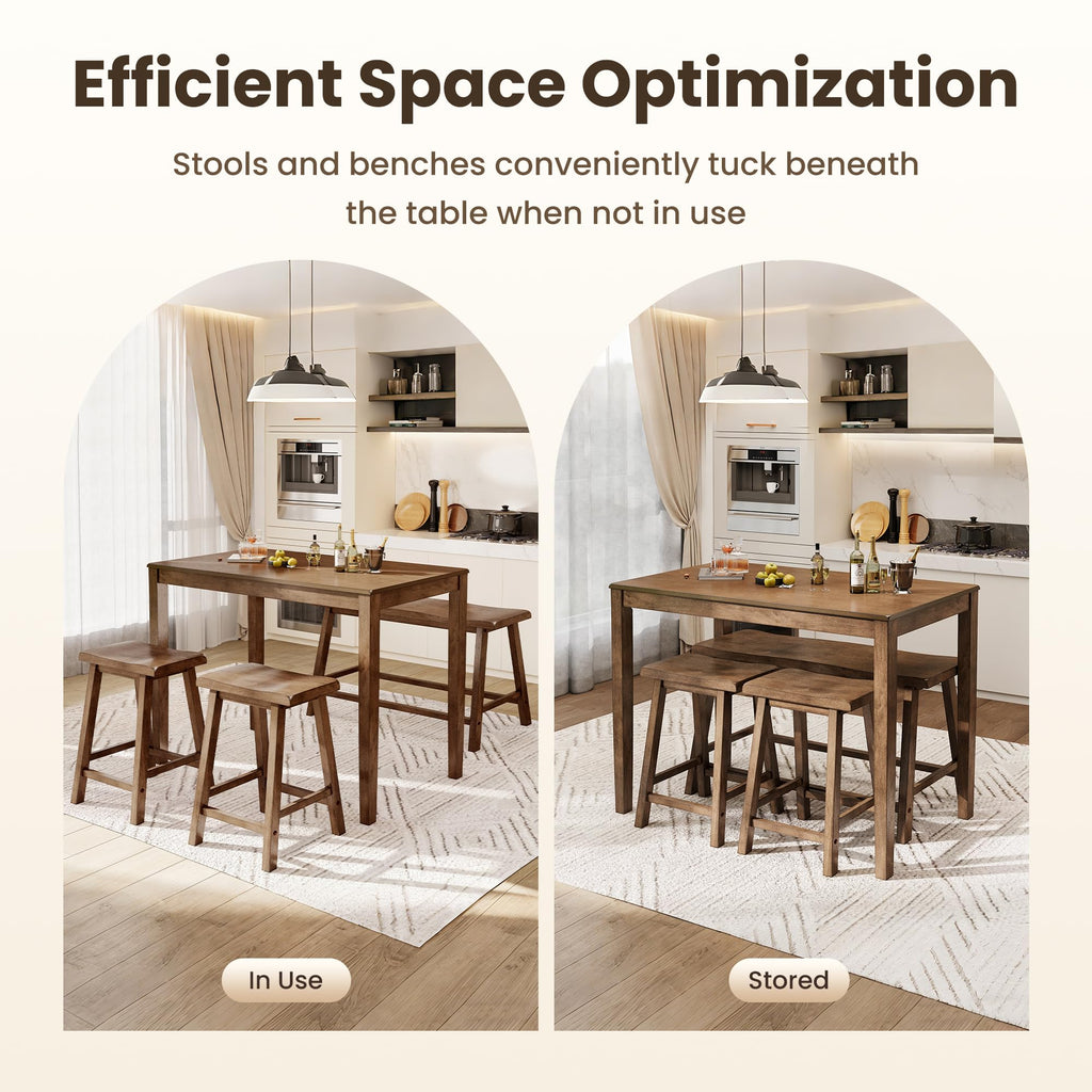 Counter Height Bar Table and Chairs Set for 4, Rustic Caramel
