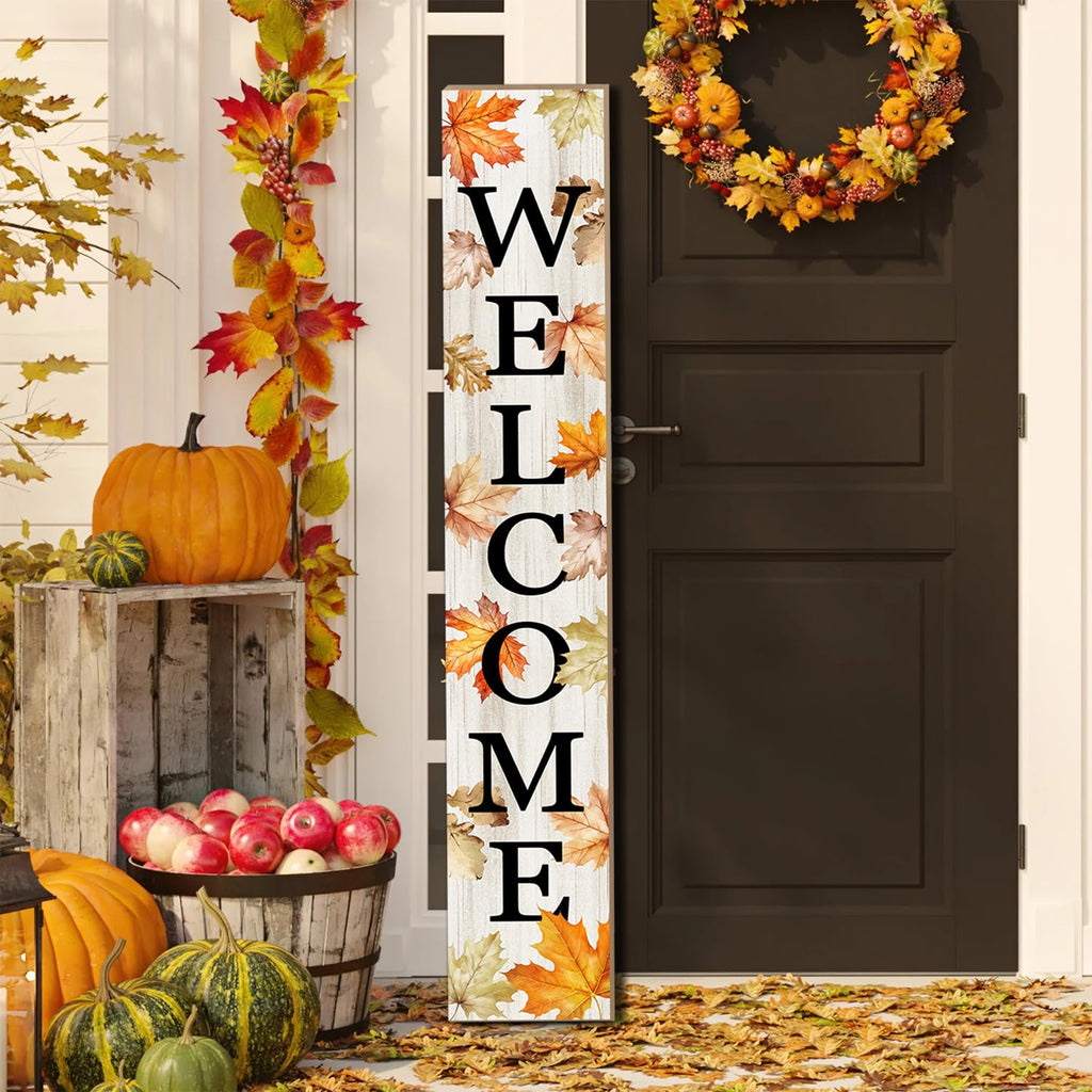 Fall Porch Sign Autumn Maple Leaf Welcome Sign Vertical Standing Sign For Front Porch Decor Farmhouse Wall Hanging