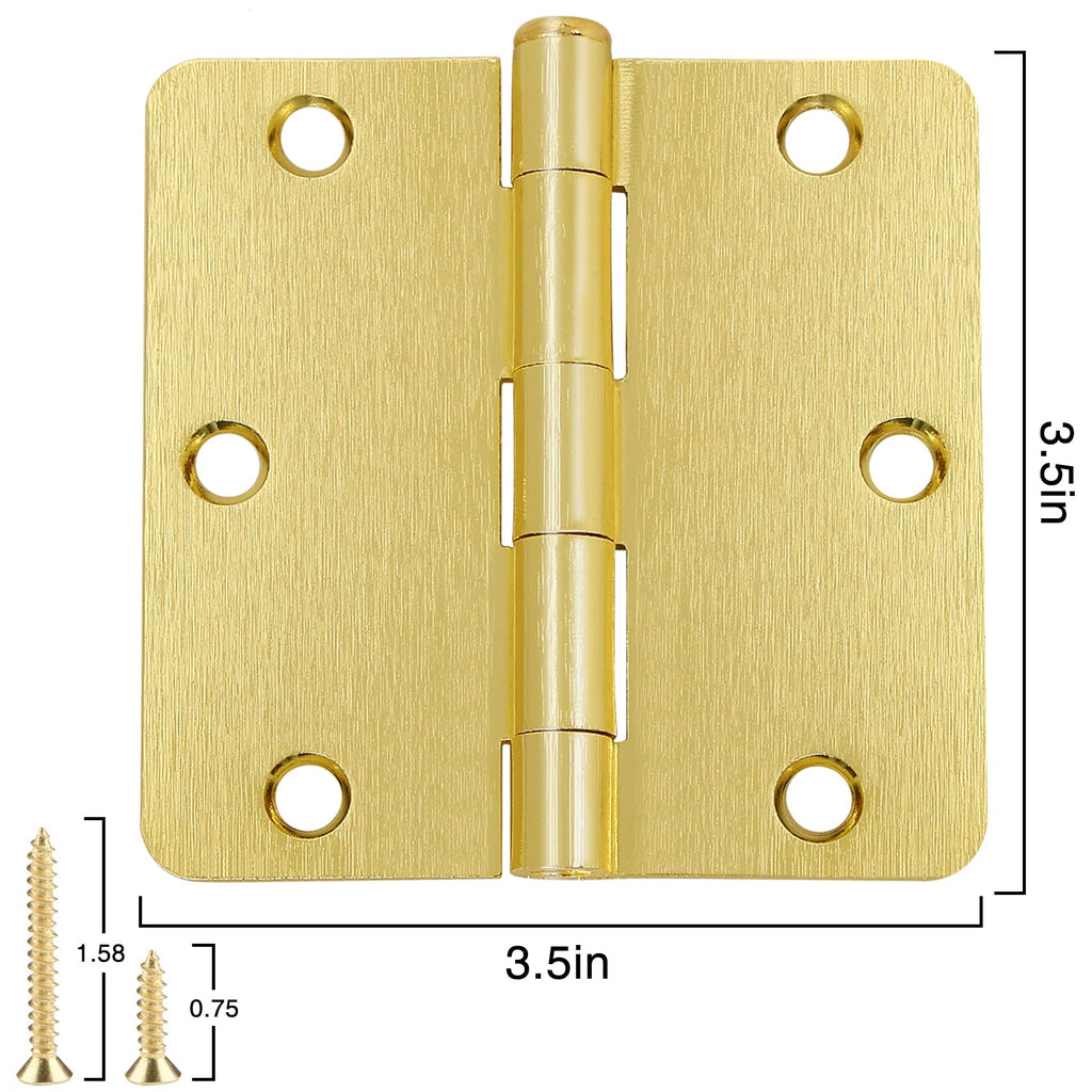 Door Hinges 3.5 inch 1/4" (18 Pack, Satin Brass)