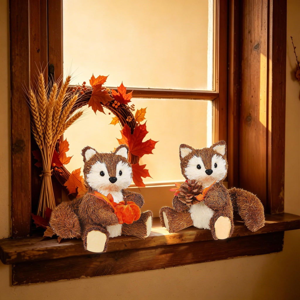 Handmade Set of 2 Fox Fall Decorations