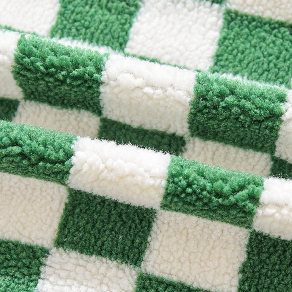 Decorative Throw Pillow Covers - Soft Sherpa Checkerboard Cushion Covers Faux Fur Pillow Cases for Sofa Bedroom