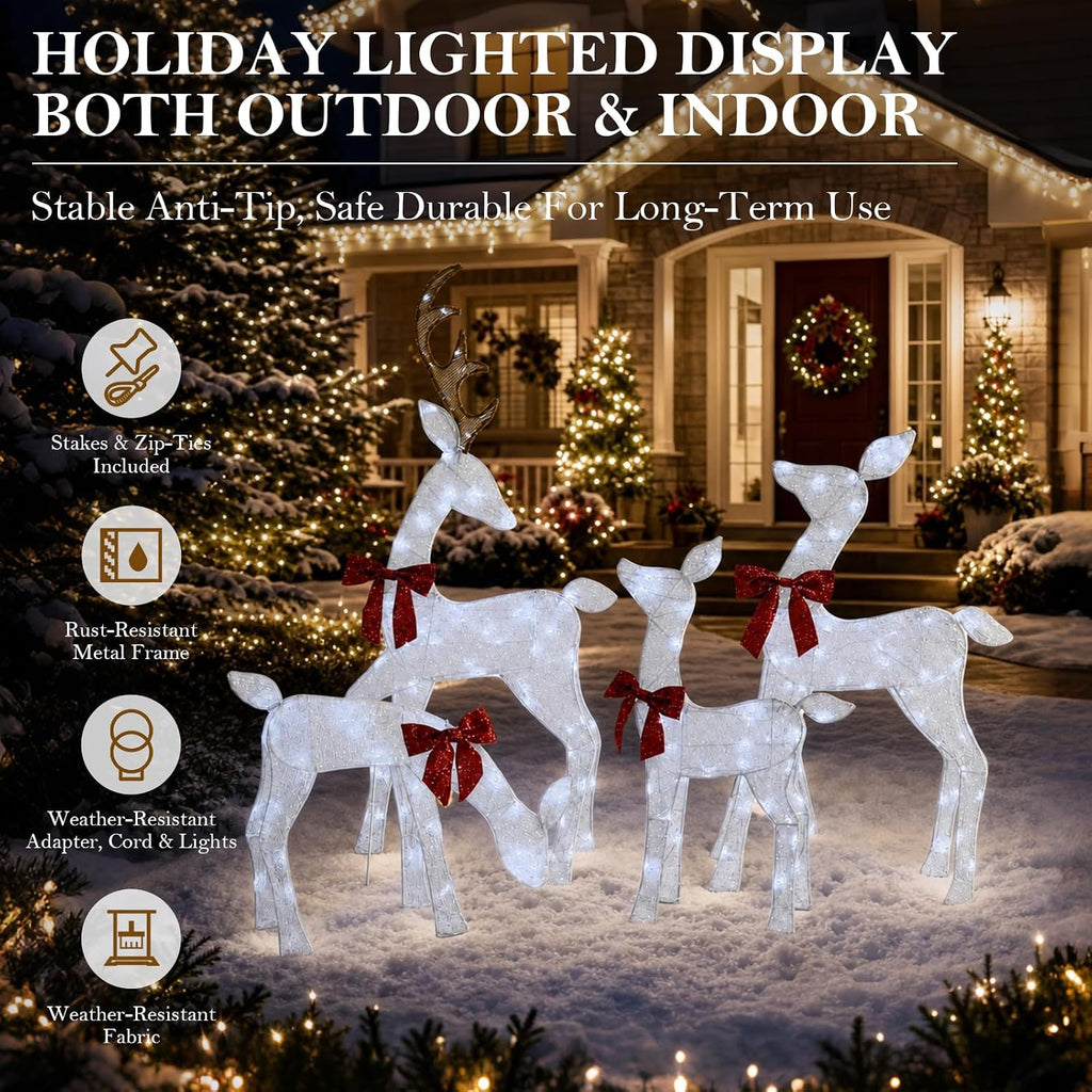 4-Piece 4.5FT 2D Lighted Christmas Reindeer Family Set White