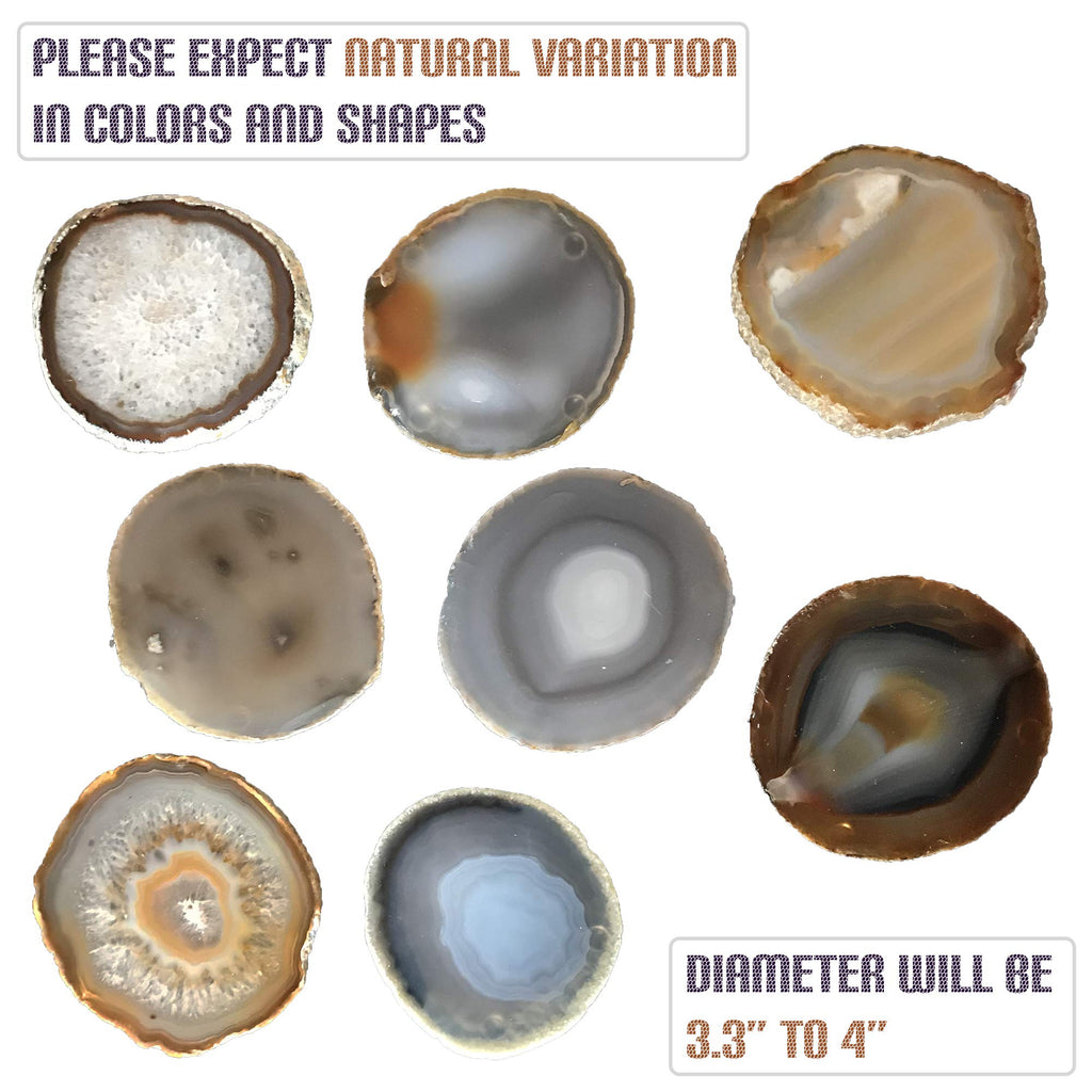 Agate Coasters- Set of 4 Unique and Beautiful Drink Coasters from Round Brazilan Agate Geodes.