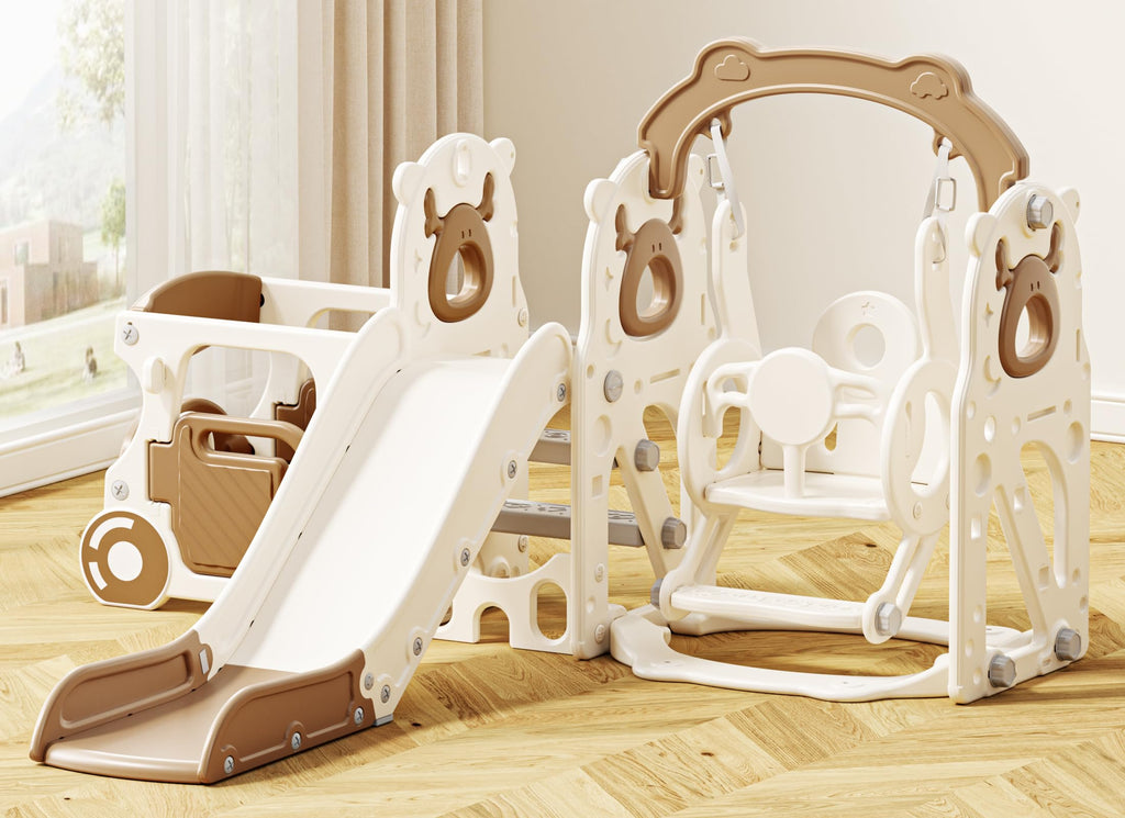 Toddler Slide and Swing Set for Toddlers Age 1-3, Coffee