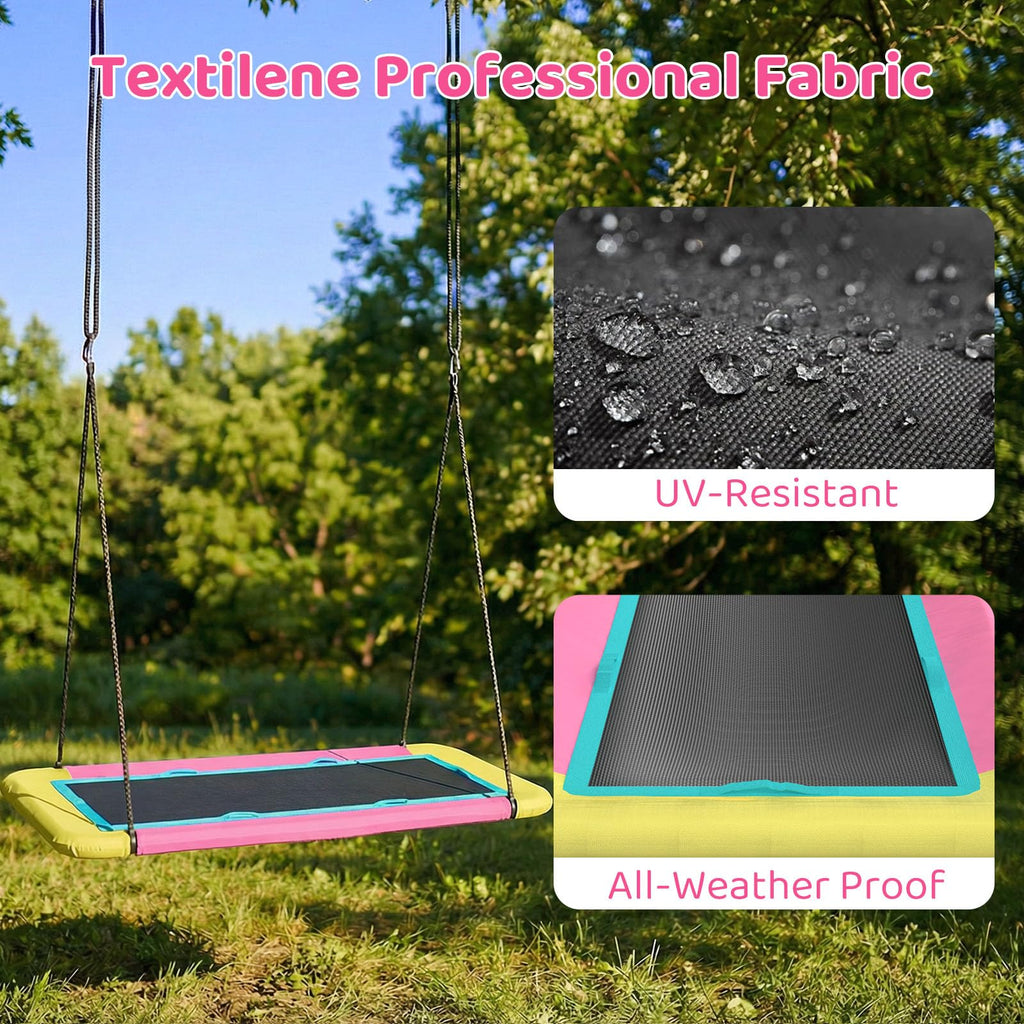 60'' Rectangle Platform Tree Swing for Kids and Adults, Giant Flying Swing with Adjustable Hanging Strap, Waterproof