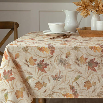 Autumn Jacquard Printed Fabric Tablecloth for Fall, Harvest, and Thanksgiving Table Cloth (Natures L