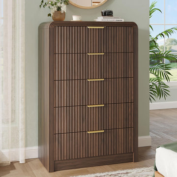 Fluted 5 Drawers Dresser, 48" Tall Chest of Drawers