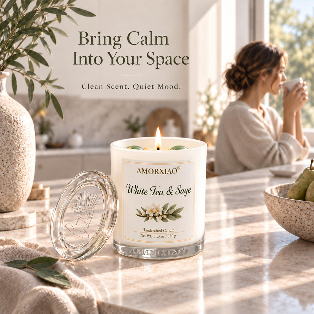 White Tea & Sage Scented Candles for Women, 11.3 oz Natural Soy Candle Jars