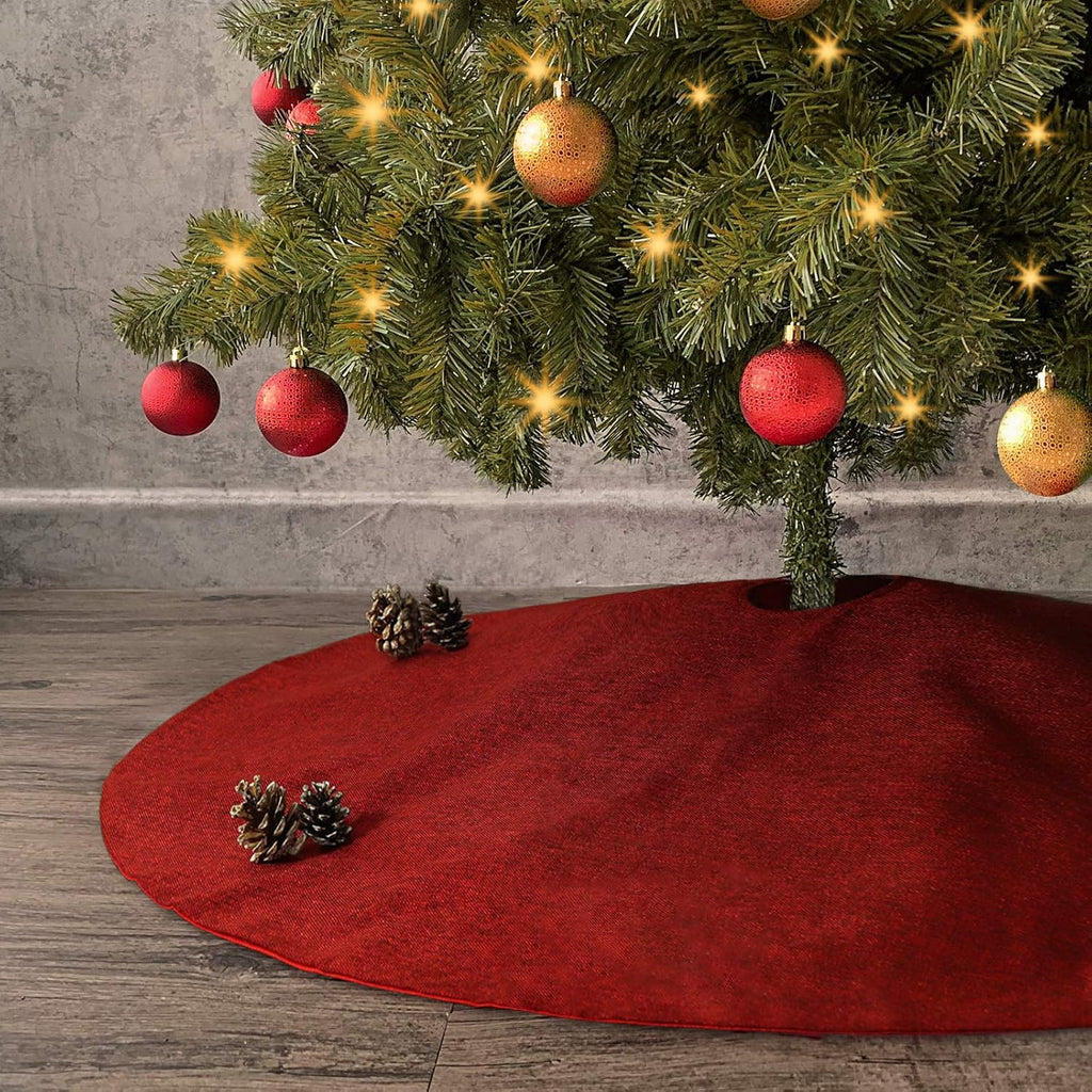 Christmas Tree Skirt Red: 48 inches Burgundy Burlap Double-Layer Plain Xmas Tree Skirt, Rustic Farmhouse Xmas Tree