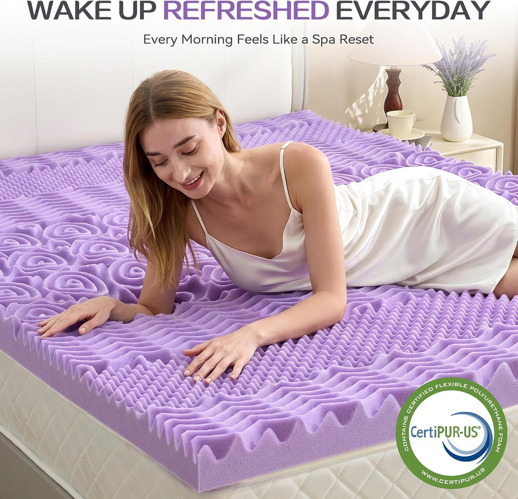 1.5 Inch 7-Zone Memory Foam Mattress Topper Queen Size, Soft Mattress Pad for Back Pain Relief, Egg Crate Bed Topper