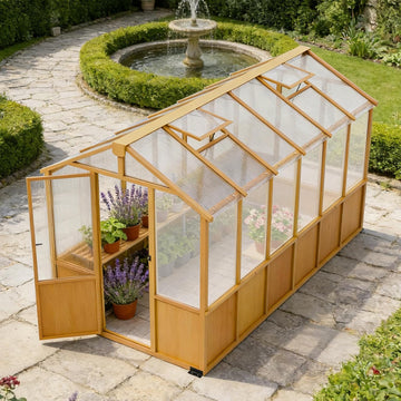 6x12ft Cedar Wood Greenhouse with Roof Vents, Outdoor Greenhouse Kit, Weather Resistant Plant Garden House, Natural