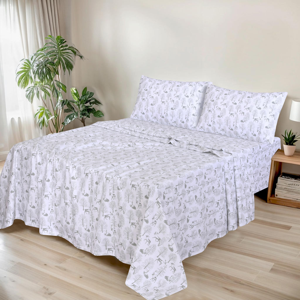 100% Organic Cotton Flannel Sheets Full Size Bed Set, Reindeer Rush