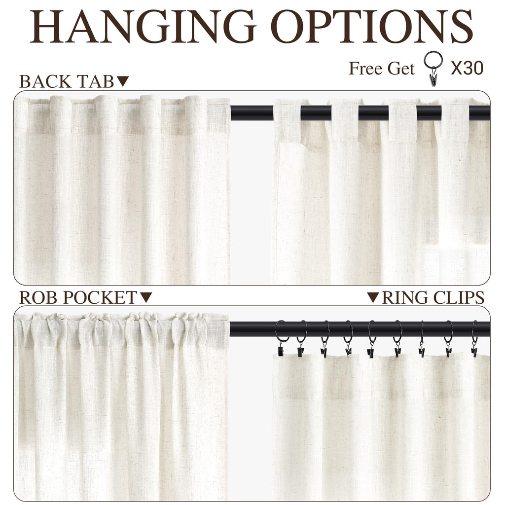 Linen Extra Wide Curtain 100 Inch Silding Glass Doors 1 Panel Natural Semi Sheer Light Flitering Curtains Back Tab