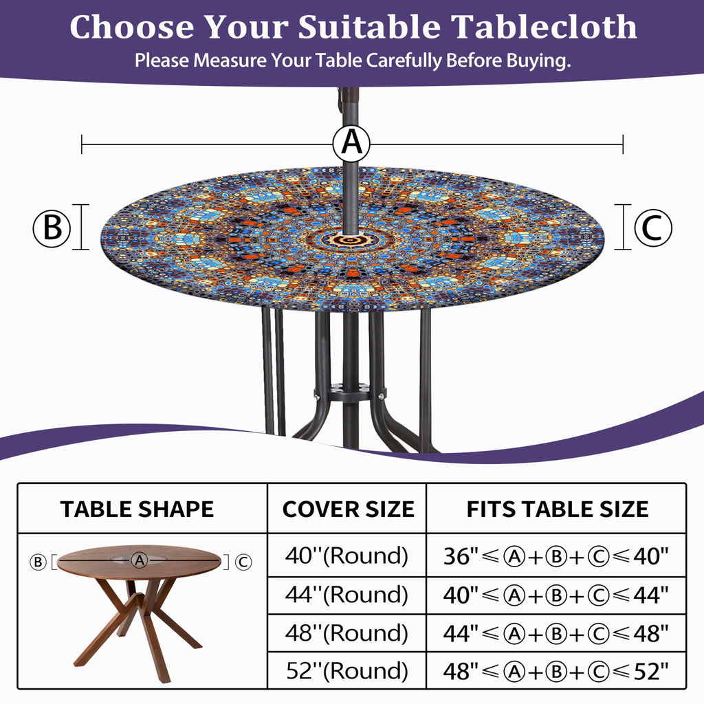 Outdoor Tablecloth with Umbrella Hole Waterproof Round Fitted Tablecloth with Elastic Zippered Wipeable Table Cloth