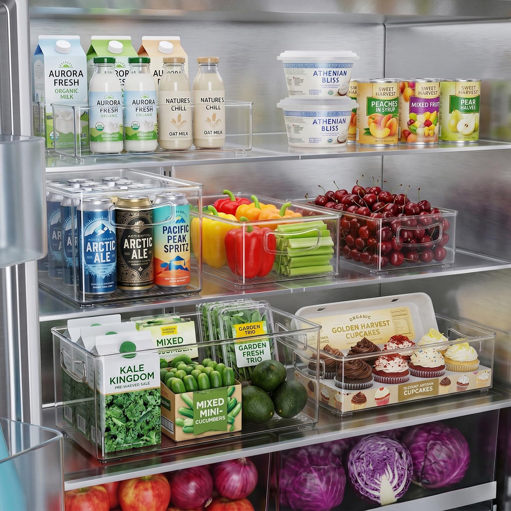 8 PACK Freezer Organizer Bins Fridge Organizers and Storage Stackable Refrigerator Organizers Bins with Side Handles