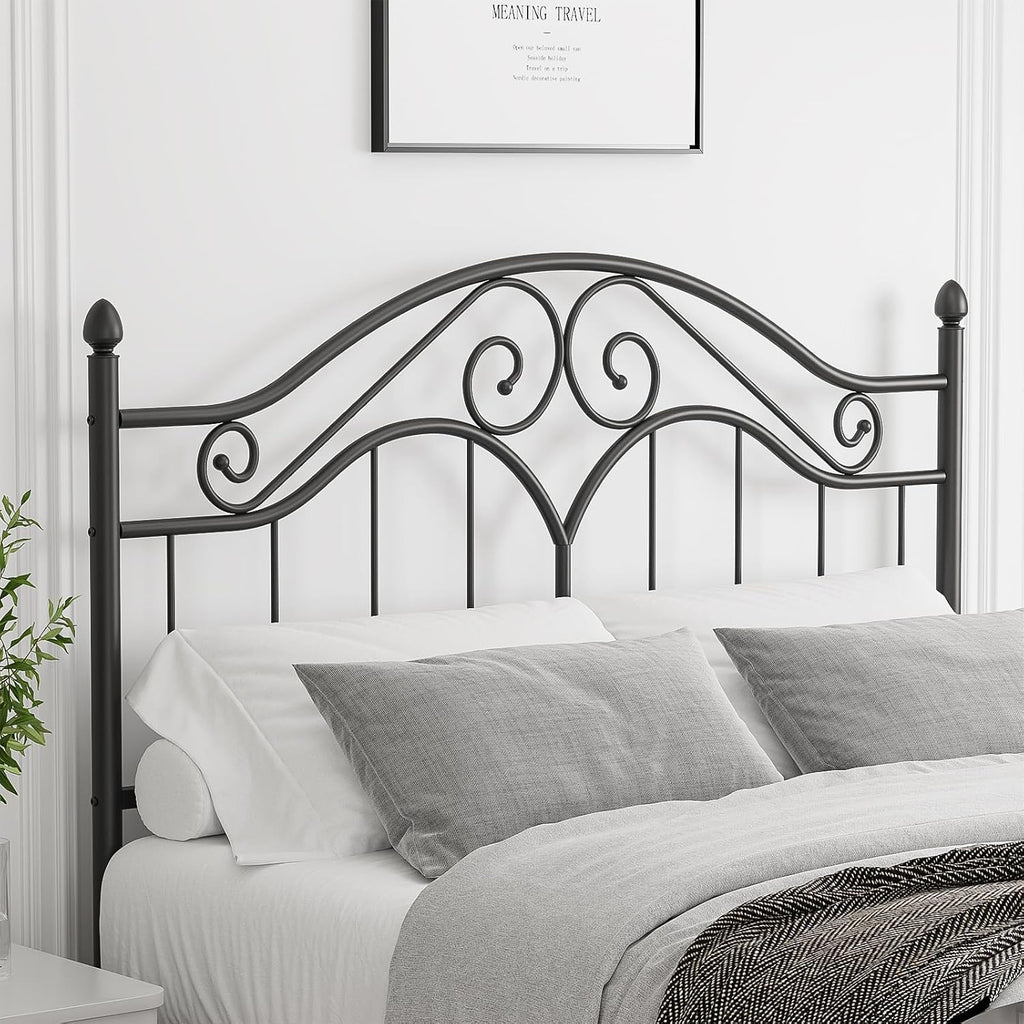 Queen Metal Headboard Only, Vintage Scroll Design, Adjustable Height