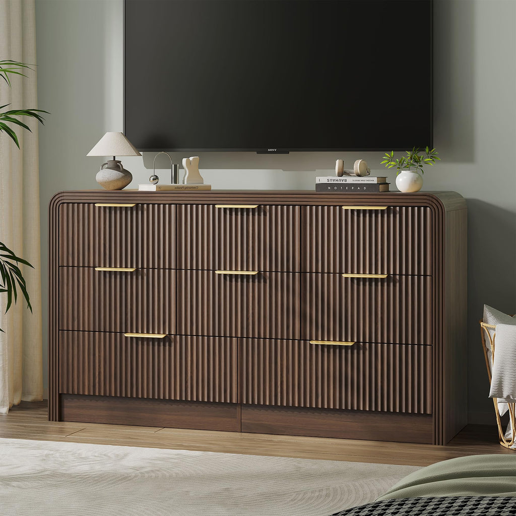 55" W Fluted 8-Drawer Dresser, Walnut