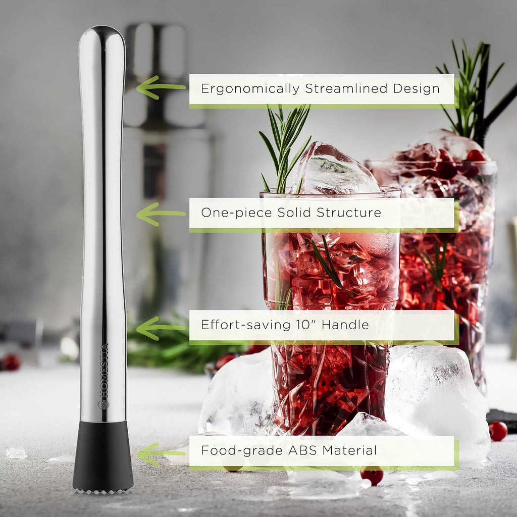 Muddler for Cocktails Set, 12'' Mixing Spoon & Double Jigger - Set of 3