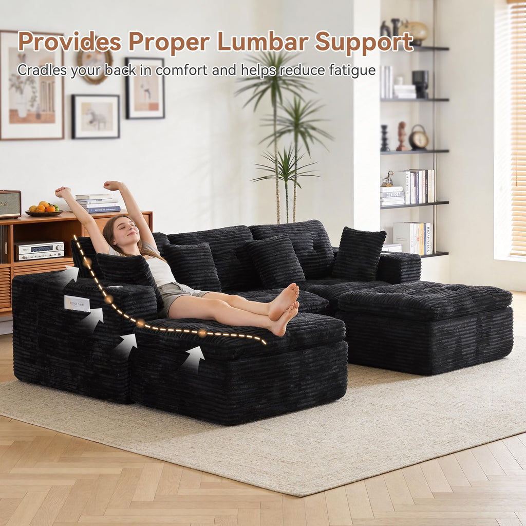 37.4" Corduroy Rectangle Ottoman, Modular Sectional Sofa Accessories, Deep Seat Boneless Pouf, Extra Seating Ottoman