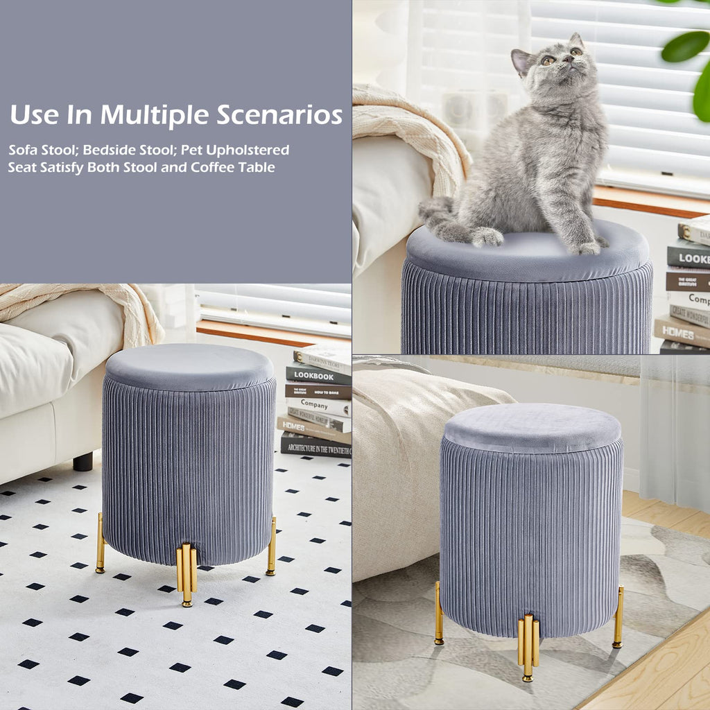 Storage Ottoman with Metal Legs, Velvet Upholstered Seat