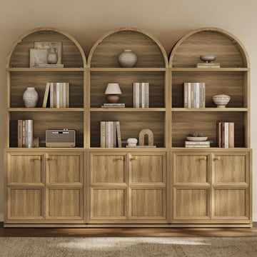 81" Tall Arched Bookcase with Doors, Large Bookshelves with Storage