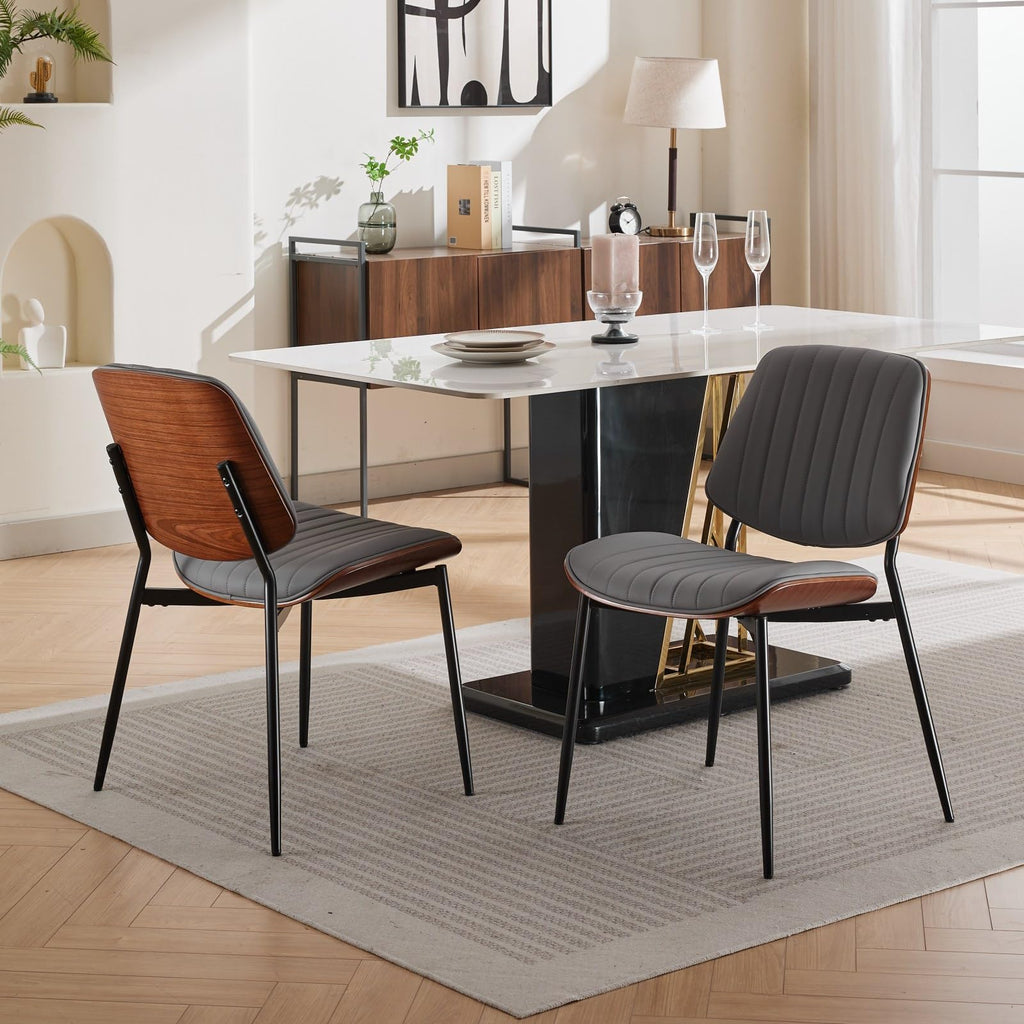 Set of 4, Mid-Century Modern Kitchen Chairs, Gray Linen