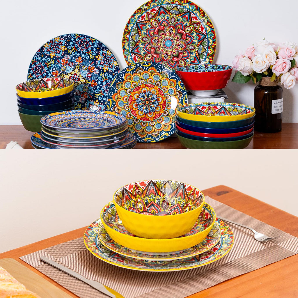 Dinnerware Set, Service for 4, Plates and Bowls Set, Ceramic Dishes Set for 4, Microwave and Dishwasher Safe, Scratch