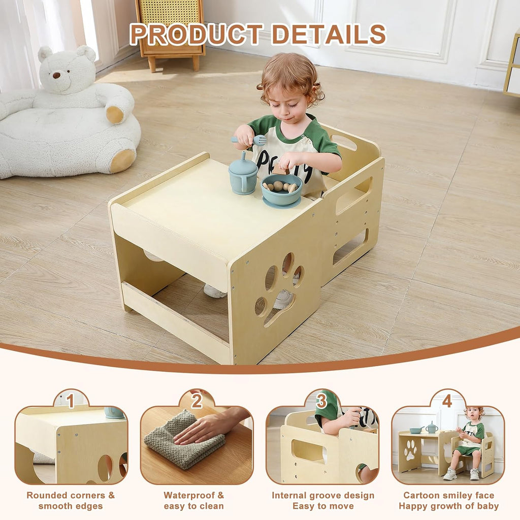 Weaning Table and Chair Set - Level Height Adjustable Wooden Toddler Furniture, Activity Table Set for Eating