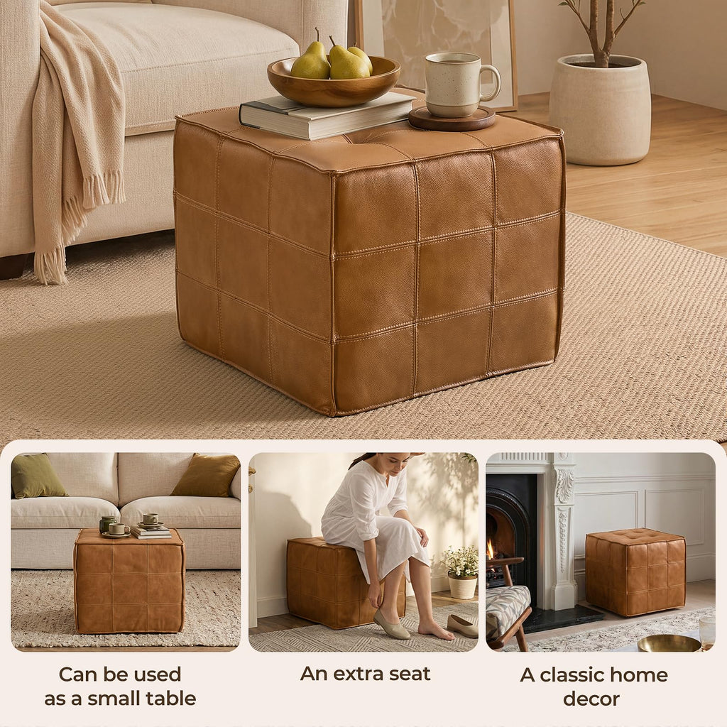 Genuine Leather Square Ottoman, Leather Pouf, Foot Rest