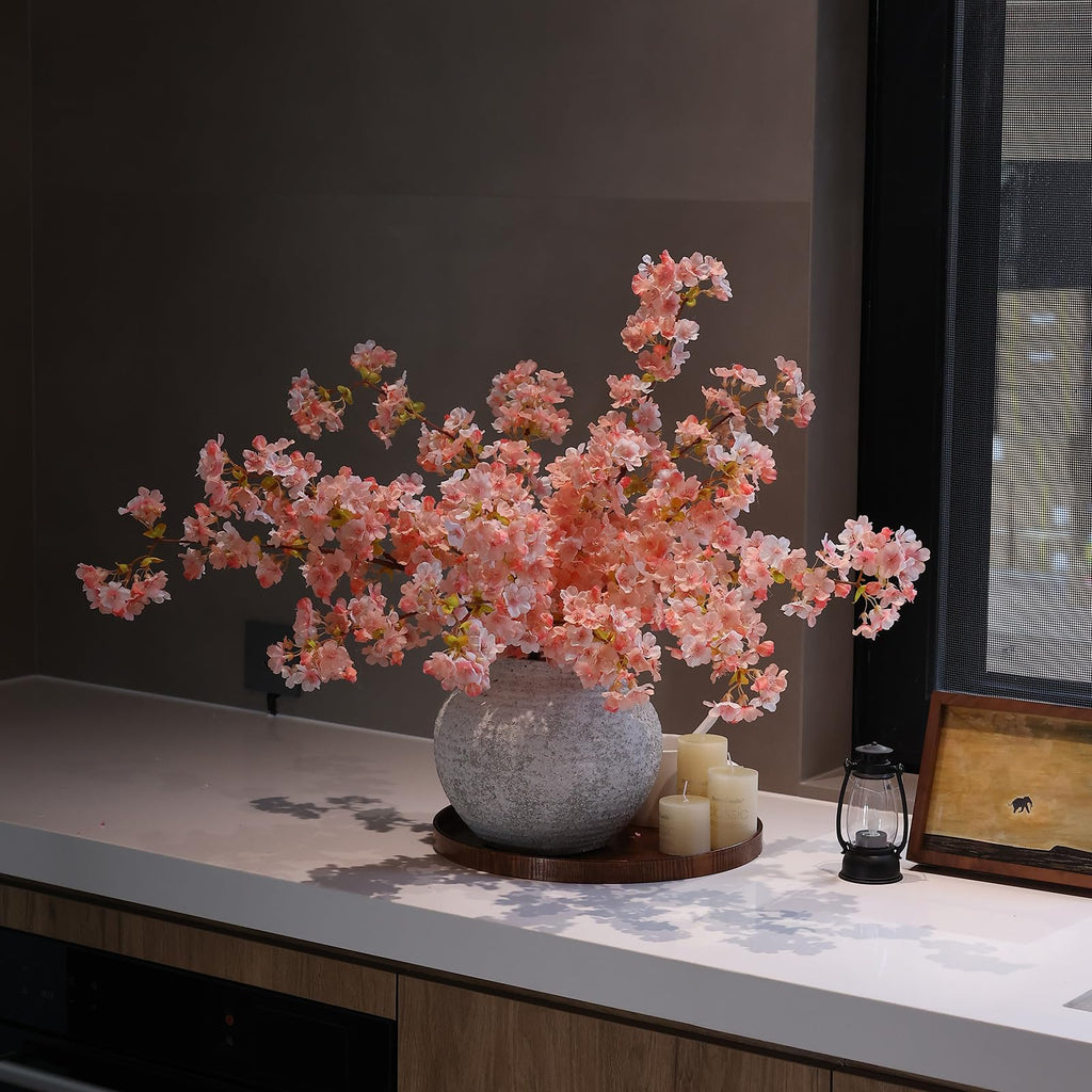 3Pcs Artificial Pink Cherry Blossom Branches 40" Fake Silk Cherry Blossoms Flowers with Long Stem for Wedding