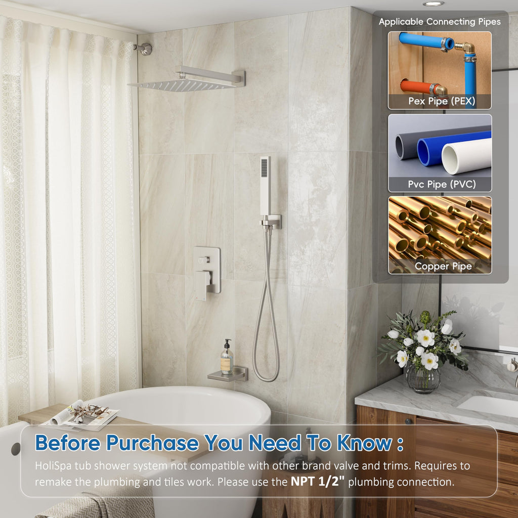 Tub Shower System with 10" Rain Head, Handheld & Valve Kit