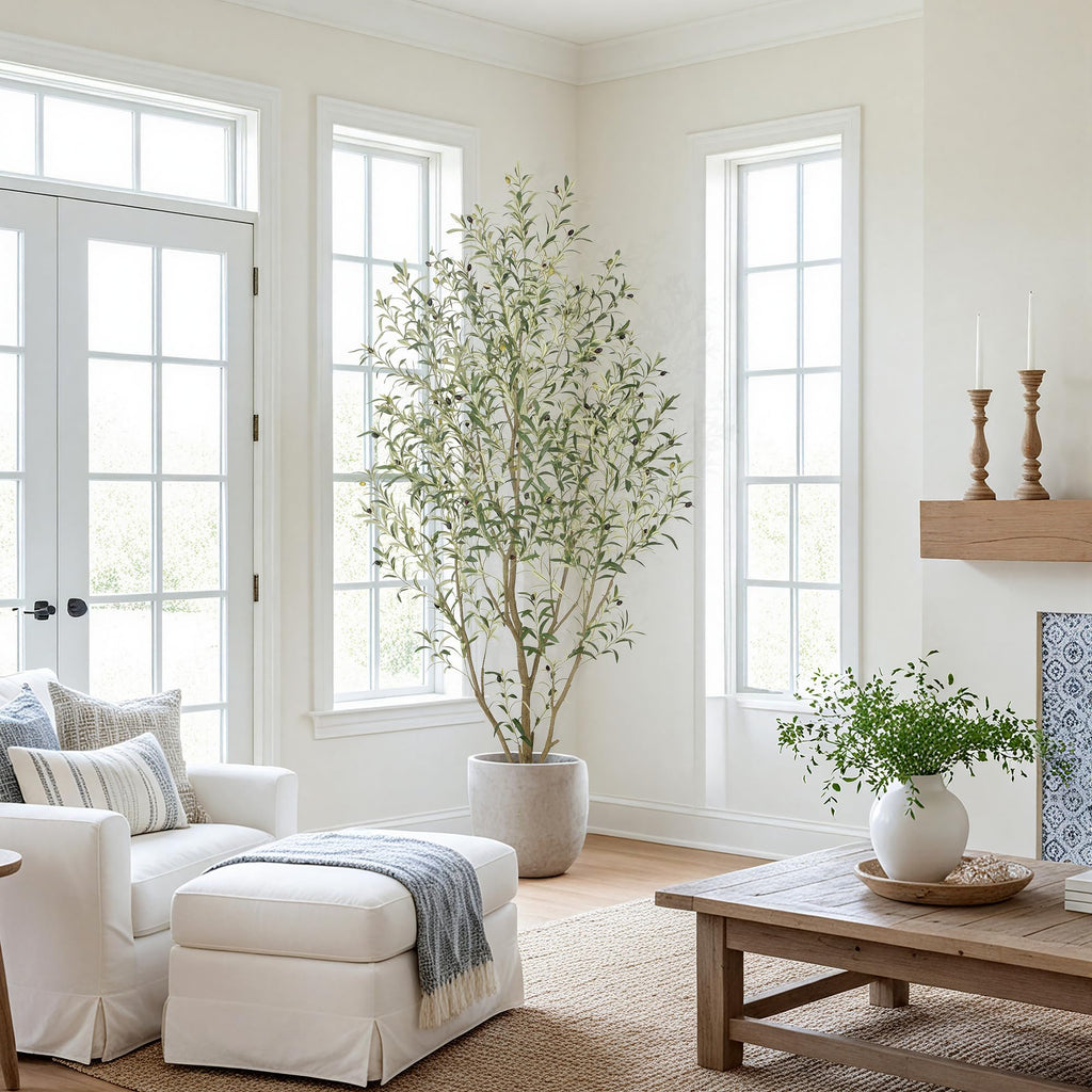 Super Full Faux Olive Tree, 7FT Artificial Olive Tree Indoor, Fake Silk Trees with Realistic Leaves and Lifelike