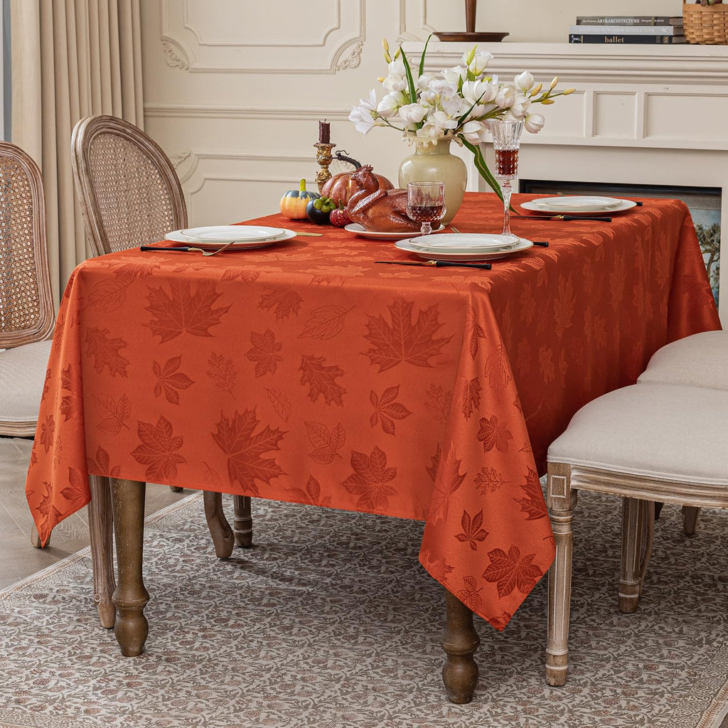 Fall Jacquard Square Tablecloth, 60 x 60 Inch Burnt Orange