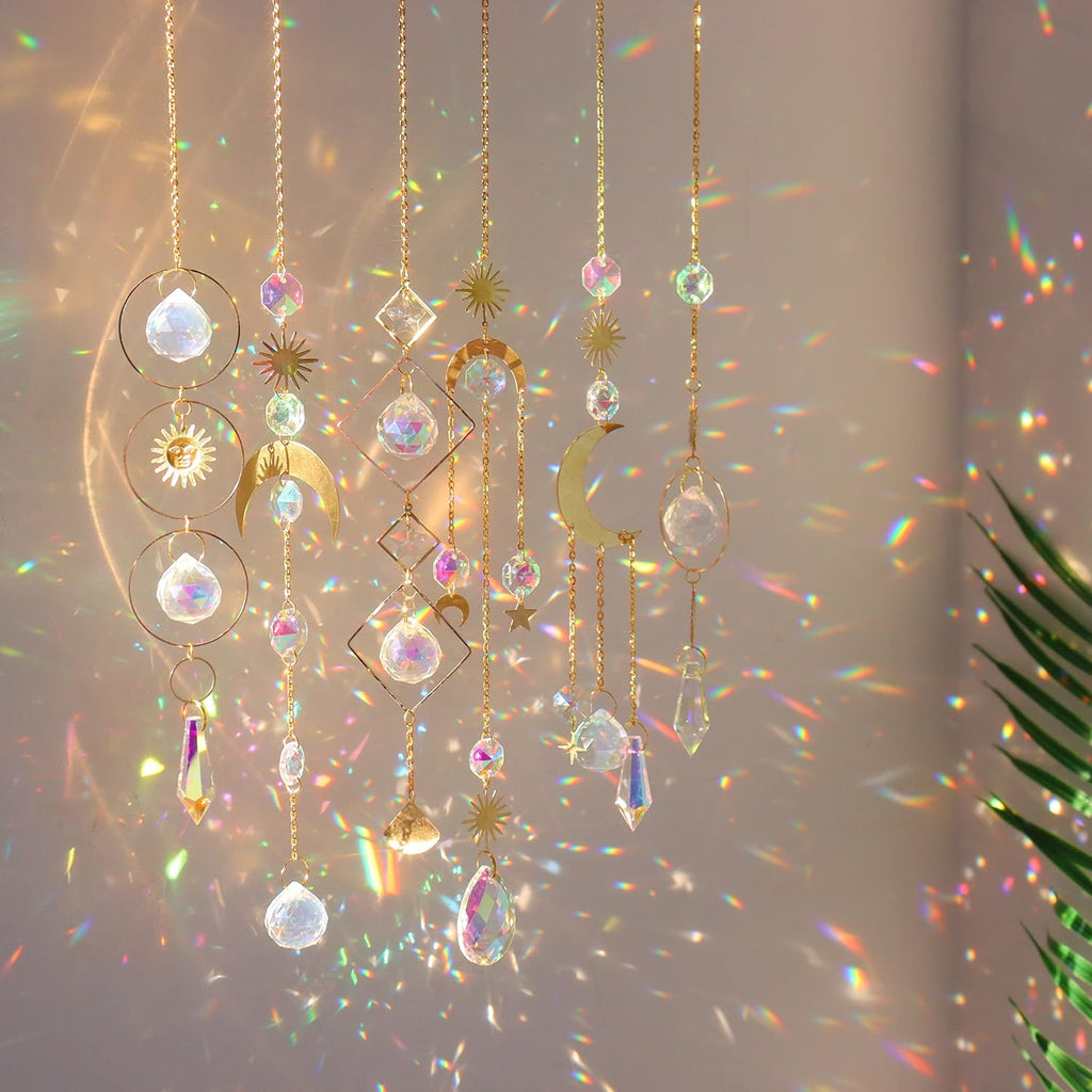 6Pieces Colorful Crystals Suncatcher Hanging Sun Catcher with Chain Pendant Ornament Crystal Balls for Window Home