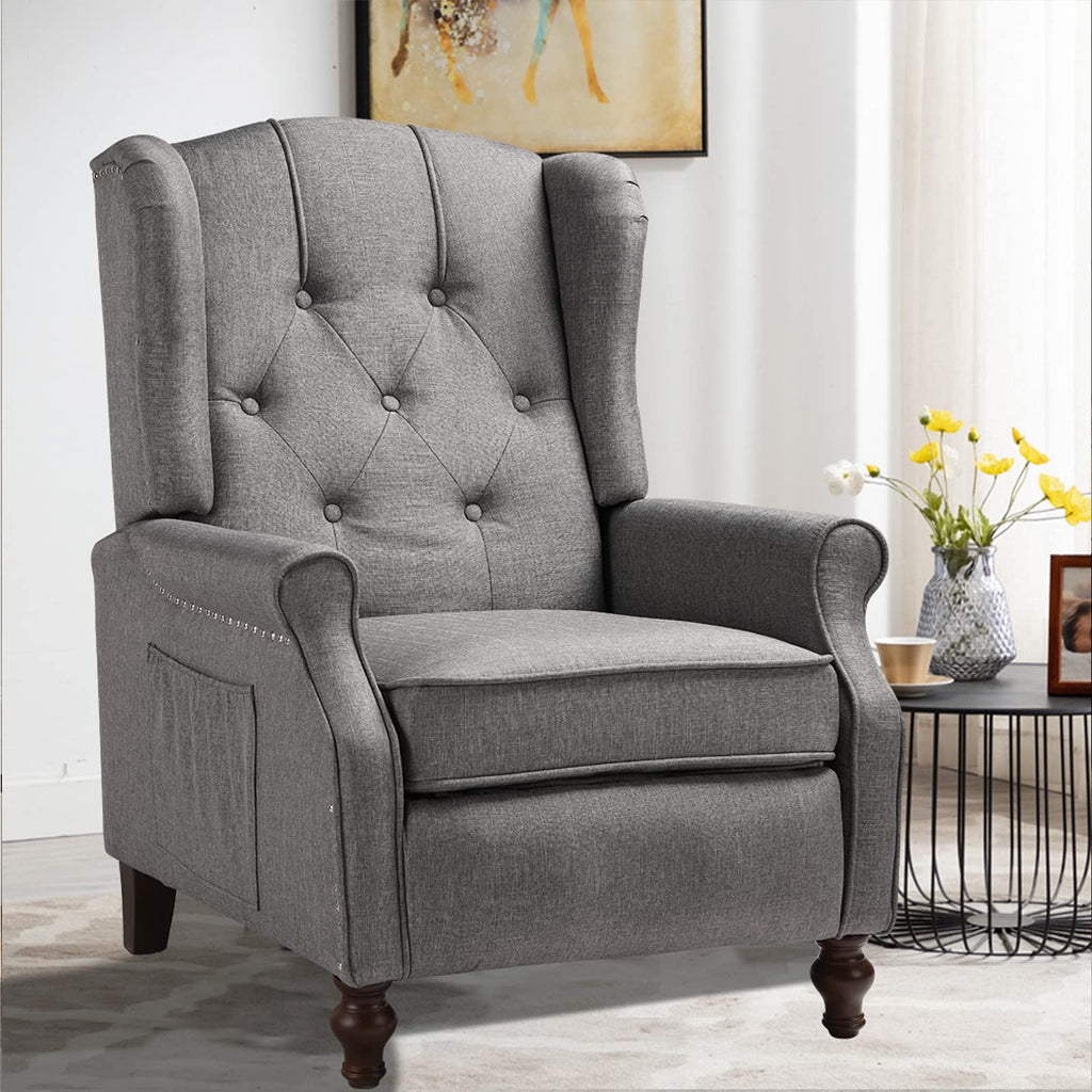 Wingback Recliner Chair with Massage and Heat- Accent Chair Push Back Chair Bedroom, Tufted Comfy Reclining Arm Chair