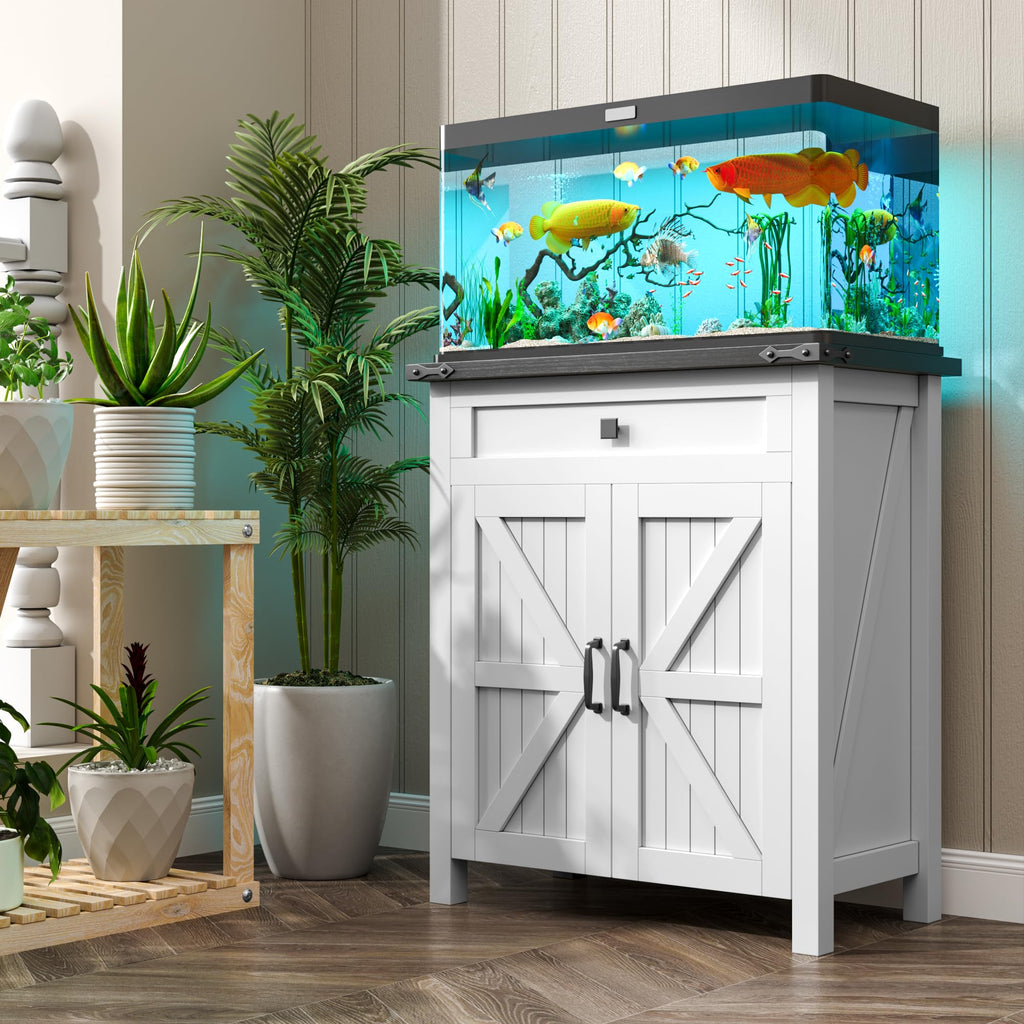 20 Gallon Fish Tank Stand with Power Outlets, Farmhouse Decorative Aquarium Stand Furniture with Adjustable Shelves