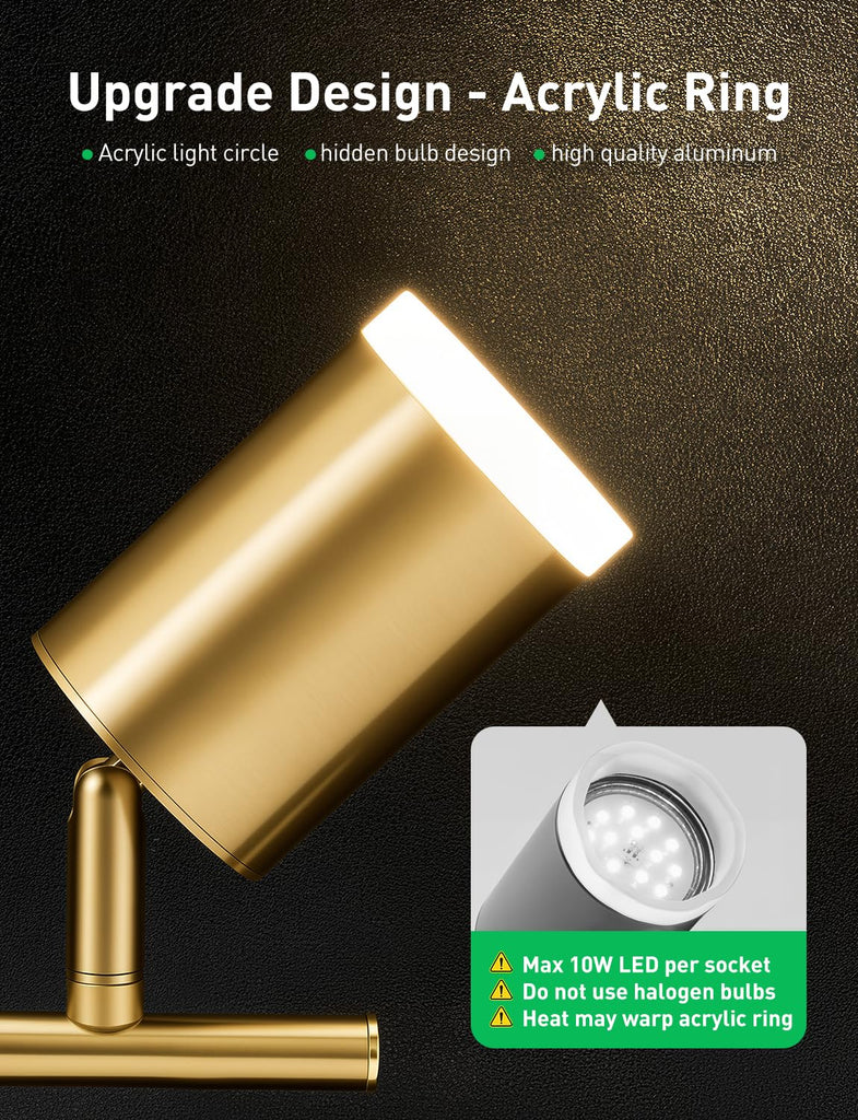 6 Light Gold Kitchen Track Lighting Fixtures Ceiling Adjustable Head