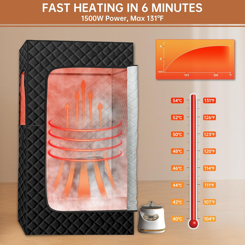 Springspa Portable Steam Sauna Box with 3L & 1500W±10%, Personal Sauna Tent with 9 Adjustable Heat Levels