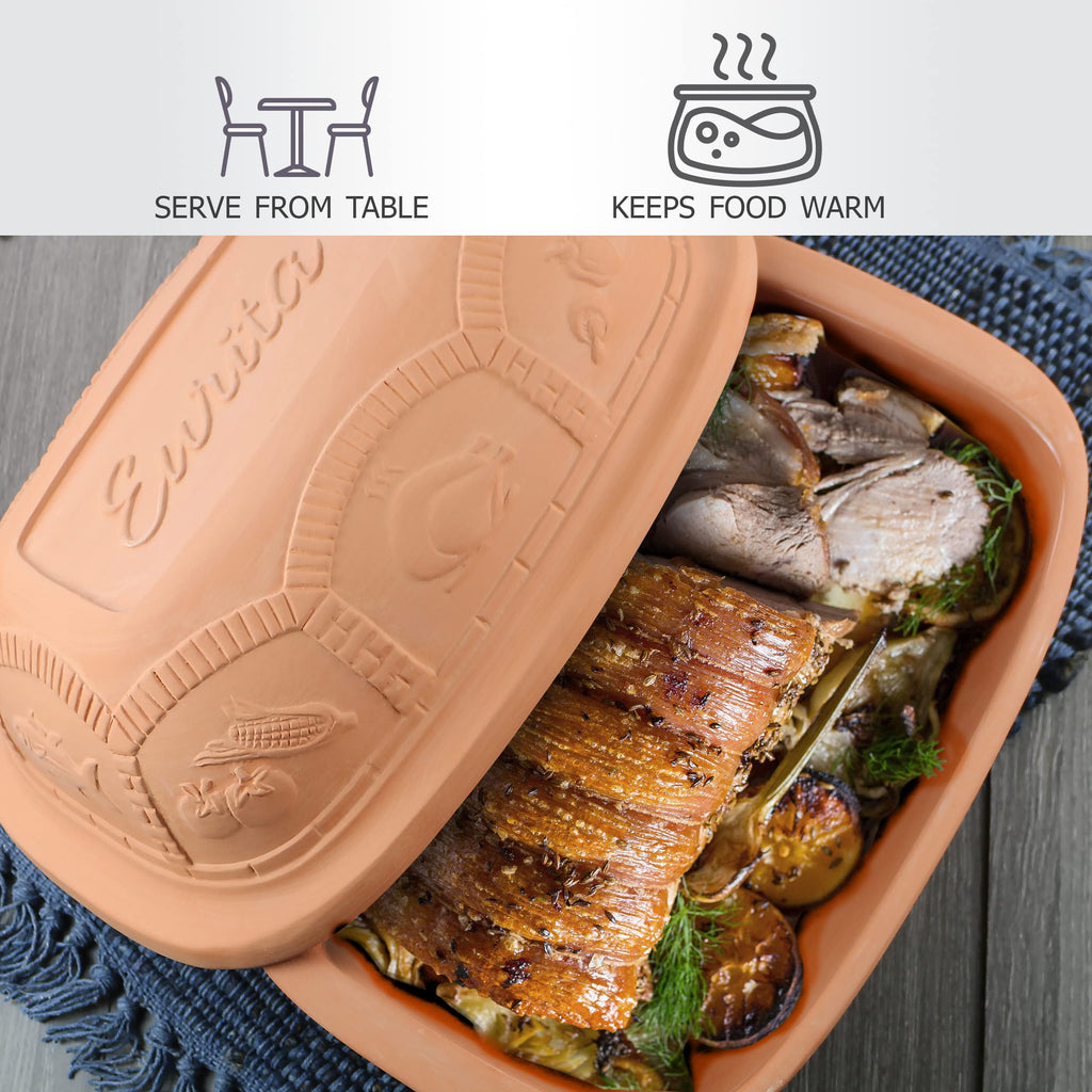 Eurita Clay Roaster, 3 Quart, Non-Stick Earthenware, Toxin-Free, Healthy Clay Pot Cooking, Versatile Cooking Dutch