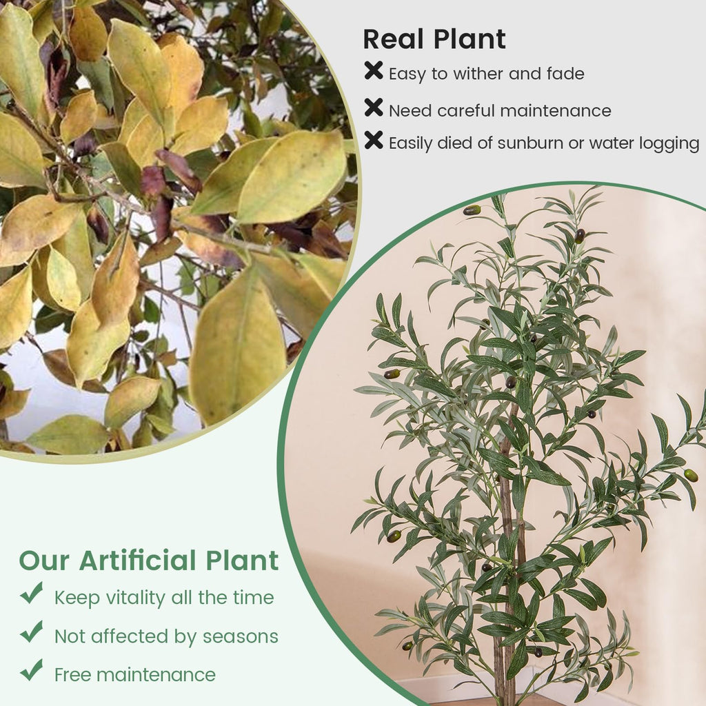 2 Pack Artificial Olive Tree, 4.5FT Faux Potted Olive Silk Tree with Realistic Branch Leaves & Fruits, Fake Greenery