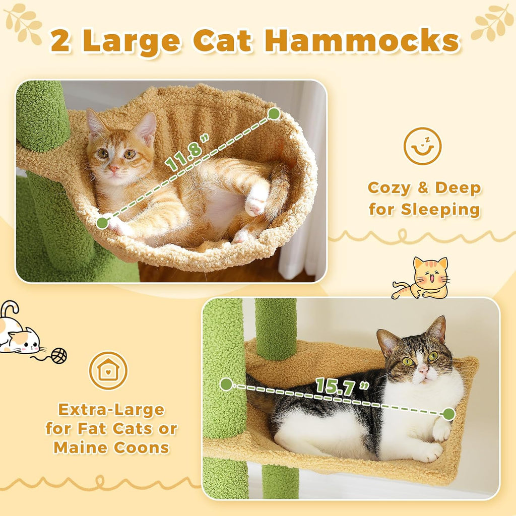 Floor to Ceiling Cat Tree, Height Adjustable 90.5-100.4'', Green