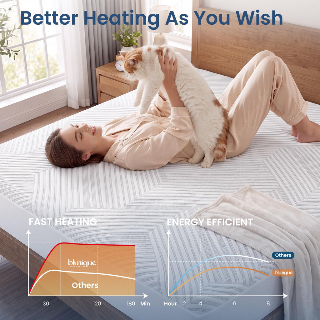 Heated Mattress Electric Pad King Size Dual Control Bed Warmer, Deep Pocket, Side Storage Pouch for Controller