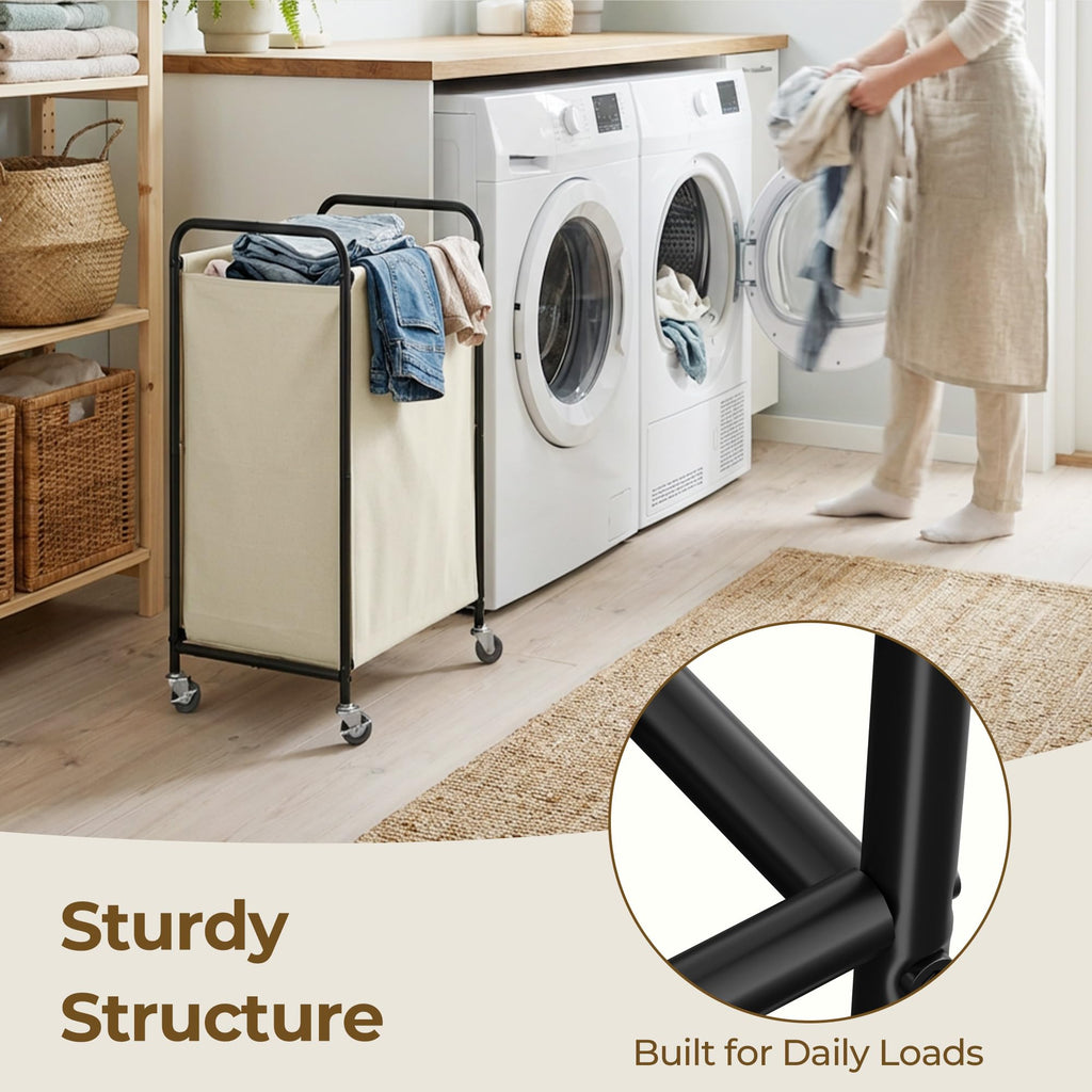2 Section Laundry Sorter, 130L Large Hamper Basket with Wheels