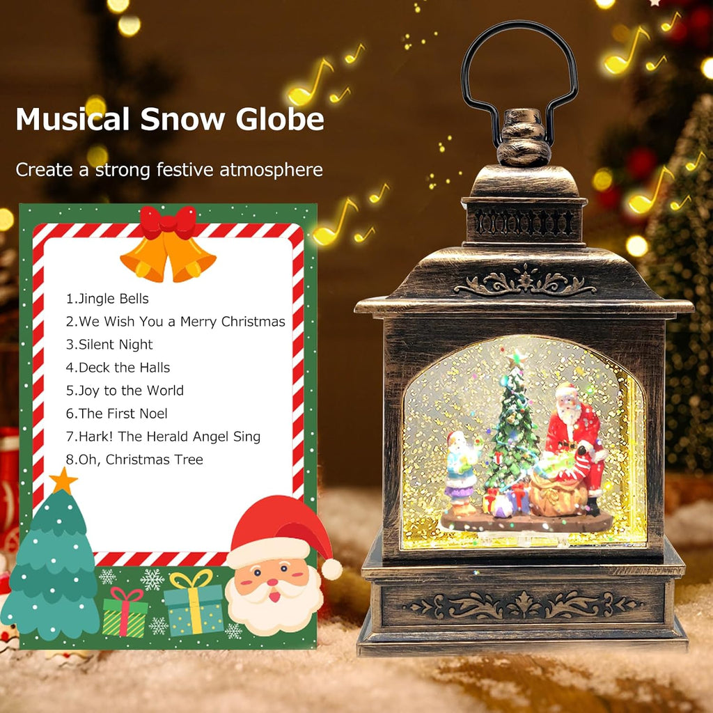 Christmas Snow Globe Lantern Musical with 6H Timer,Stars Projection,Santa Christmas Tree Lighted Scene Snow Globes