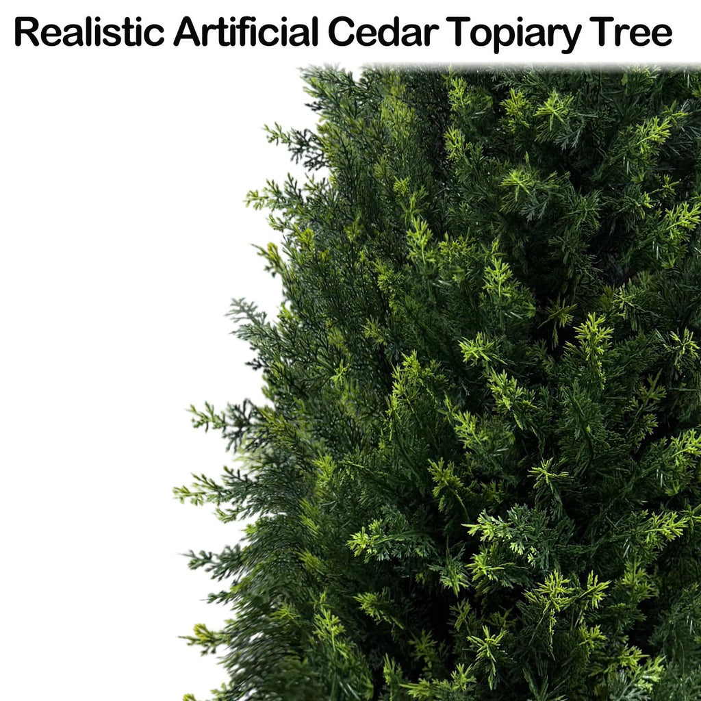 3FT Artificial Cedar Topiary Trees Outdoor Set of 2 Artificial Bushes Plants with Pot, UV Rated Potted Faux Cypress