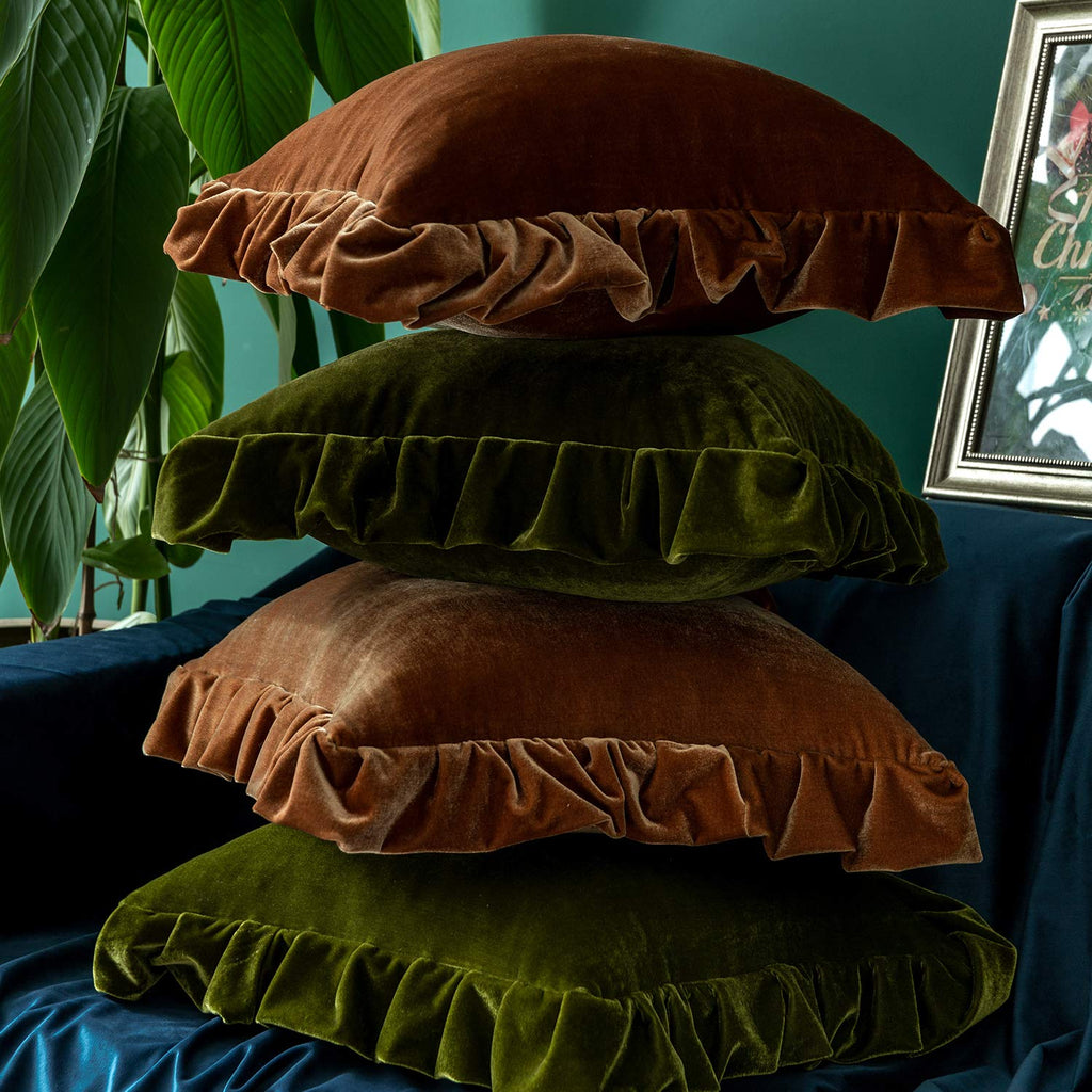 Velvet Throw Pillow Cover Soft Decorative Luxurious Solid Square Cushion Case for Sofa Couch Bedroom Farmhouse, Pack